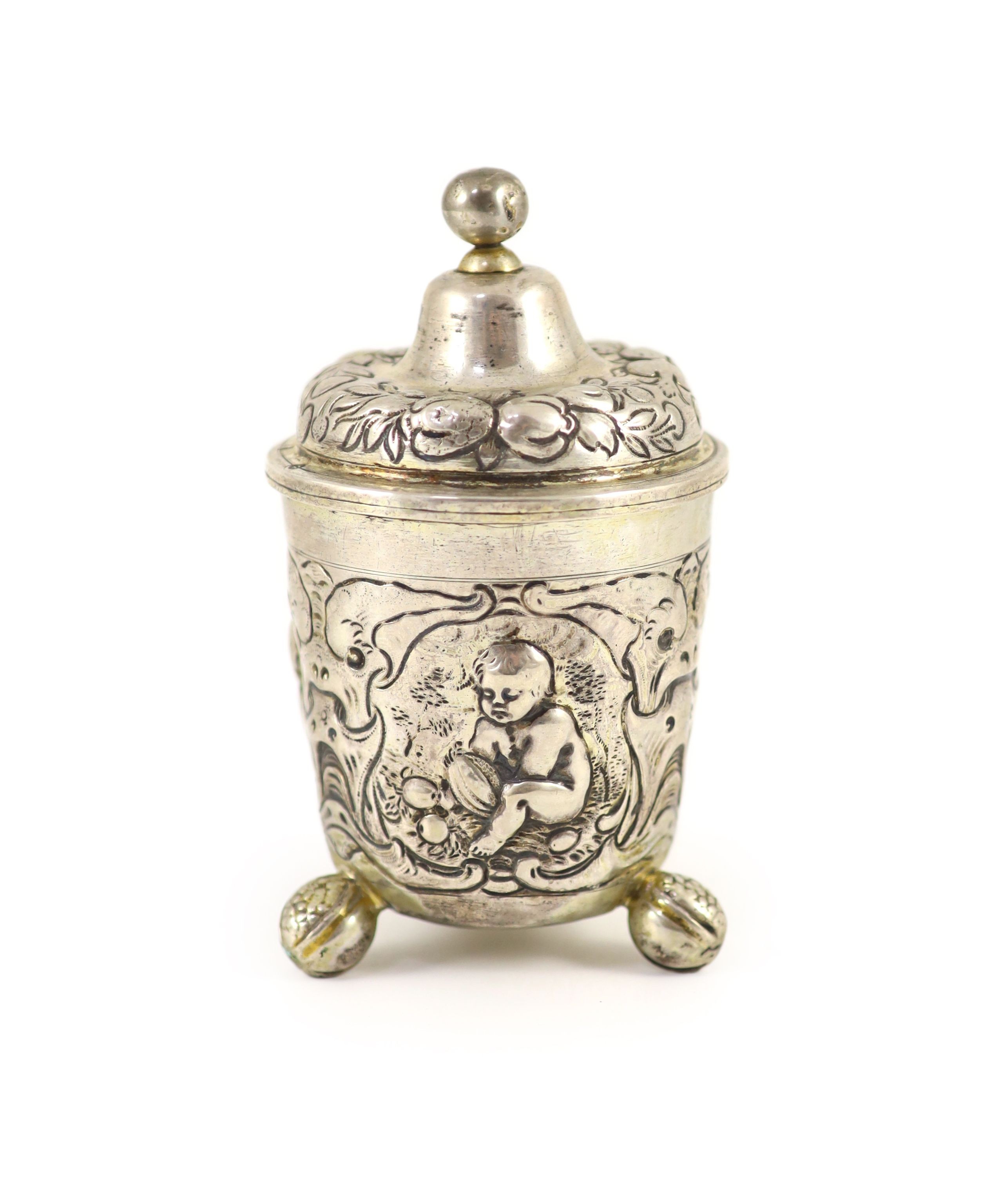 An 18th century possibly German silver cup and cover